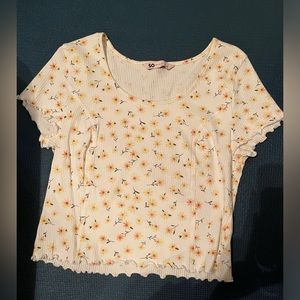 SO white floral print cropped shirt